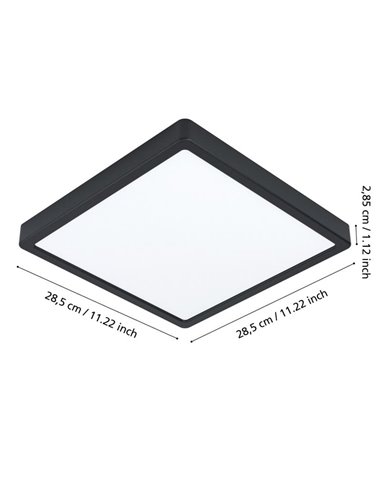 Plafón LED de exterior cuadrado negro ARGOLIS 2, para exterior 2400Lm 3000K, IP44