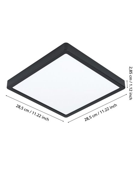 Luminária de teto externa LED quadrada preta ARGOLIS 2, 2400Lm 3000K, IP44