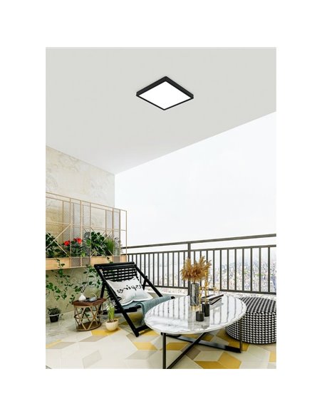 Plafón LED de exterior cuadrado negro ARGOLIS 2, para exterior 2400Lm 3000K, IP44