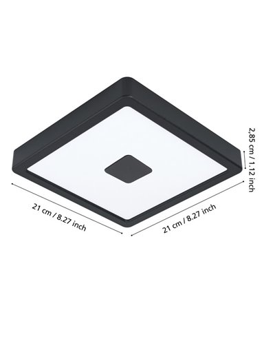 Luminária de teto LED quadrada com cantos arredondados e detalhe central, IPHIAS 2, para uso externo, 17W, 2000Lm, 3000K, IP44