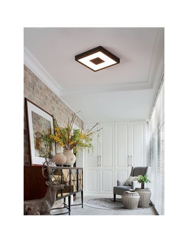 Plafonnier LED carré aux angles arrondis et détail central, IPHIAS 2, pour extérieur, 17W, 2000Lm, 3000K, IP44