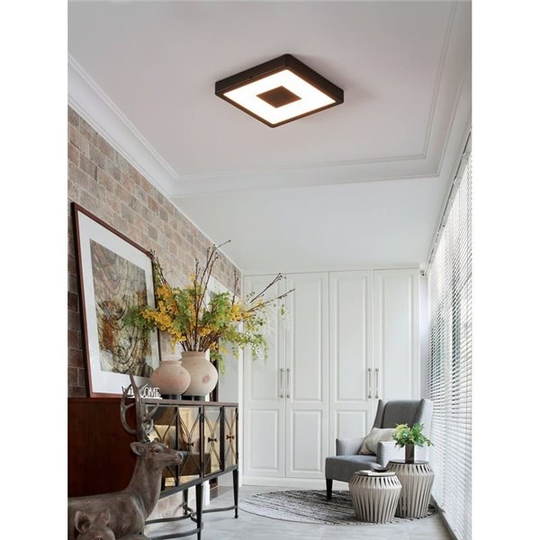 Luminária de teto LED quadrada com cantos arredondados e detalhe central, IPHIAS 2, para uso externo, 17W, 2000Lm, 3000K, IP44