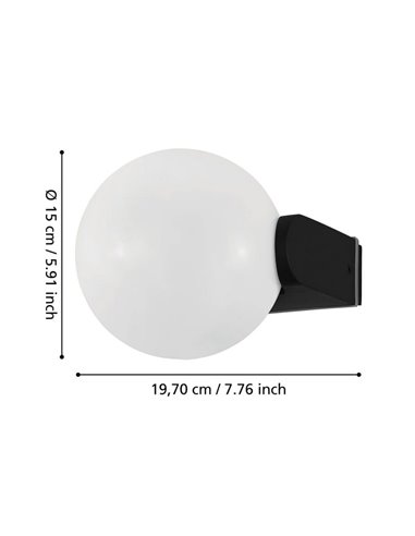 Luminária de parede para exterior RUBIO, com estrutura em alumínio fundido e esfera branca, E27, IP64