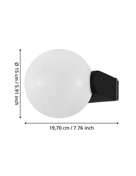 Aplique de pared exterior RUBIO, con estructura de aluminio fundido y esfera blanca, E27,IP64