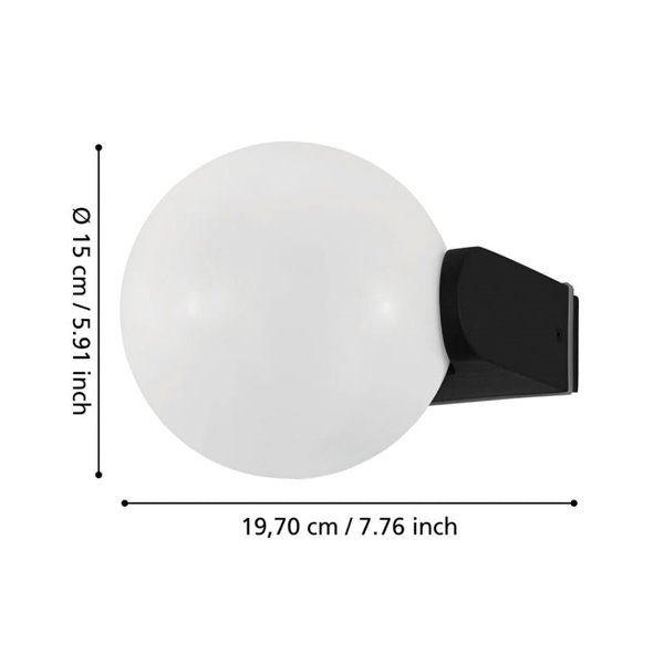 Luminária de parede para exterior RUBIO, com estrutura em alumínio fundido e esfera branca, E27, IP64