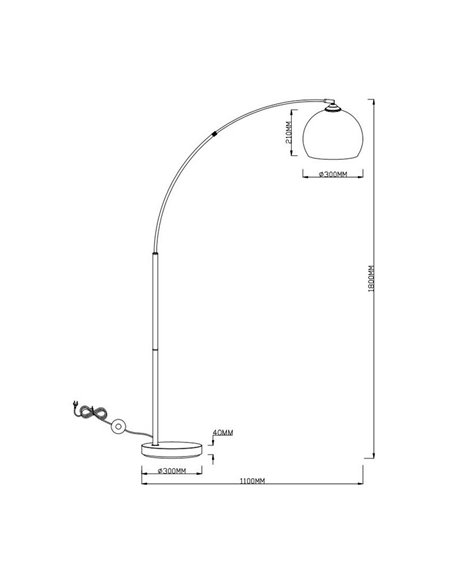 Lámpara de pie BRASILIA con pantalla bombilla excl. 1xE27 max. 60W interruptor en pie IP20