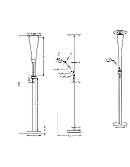 Lampadaire LED ARIZONA avec bras de lecture 19W/5W 2200Lm/500Lm et 3000K IP20 Bronze