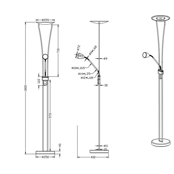 Lampadaire LED ARIZONA avec bras de lecture 19W/5W 2200Lm/500Lm et 3000K IP20 Bronze