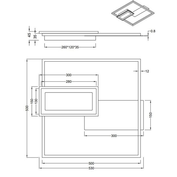 Plafonnier LED carré SPIRO 32W 3800lm, dimmable 2700 - 6500K, télécommande et veilleuse IP20