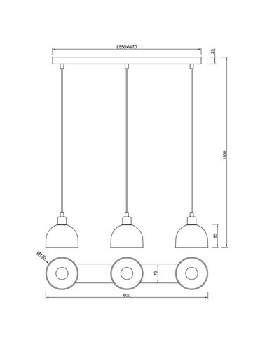 Luminária de teto MOLLY com 3 cúpulas, altura ajustável, lâmpada excl. 3x E14 máx. 10W IP20 Níquel Fosco