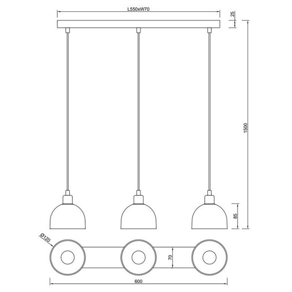 Lámpara de techo 3 pantallas MOLLY altura ajustable bombilla excl. 3x E14 max. 10W IP20 Níquel mate