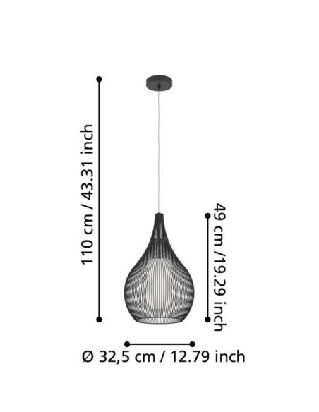Medidas RAZONI 1 Luminária de teto pendente branca Ø32,5cm – soquete E27 | Estilo Escandinavo 900829