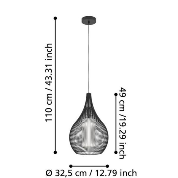 Dimensions RAZONI 1 Suspension Plafonnier Blanche Ø32,5cm – Douille E27 | Style scandinave 900829