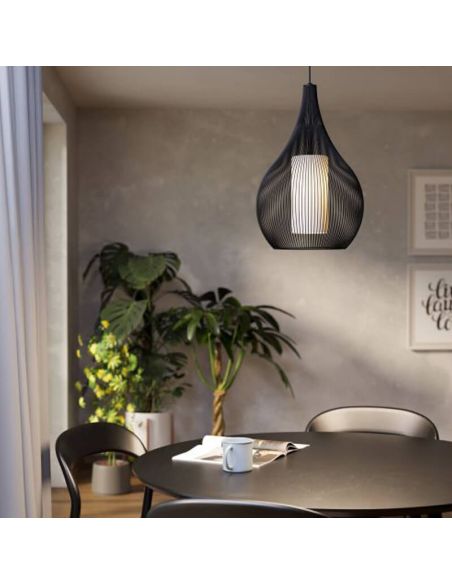 Ambiente Lámpara Colgante Negra RAZONI 1 Ø32,5cm – Diseño Industrial con Casquillo E27