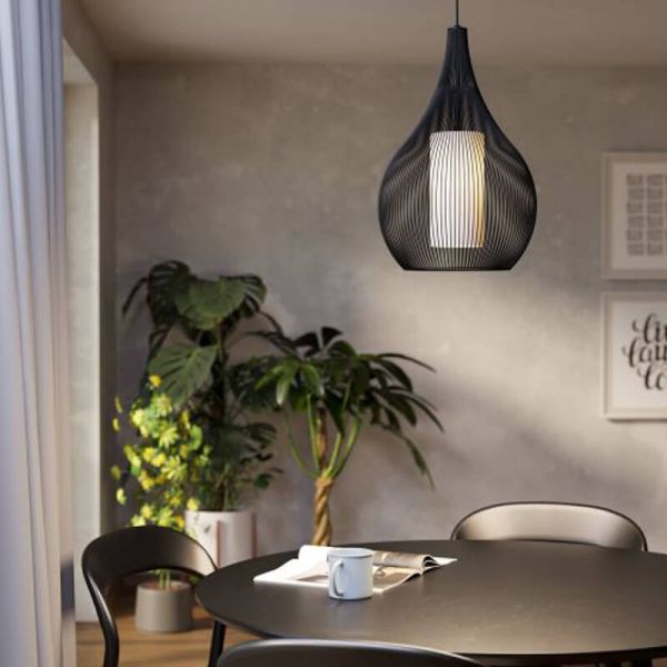 Suspension noire RAZONI 1 Ø32,5 cm – Design industriel avec douille E27