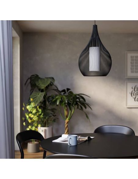 Suspension noire RAZONI 1 Ø32,5 cm – Design industriel avec douille E27