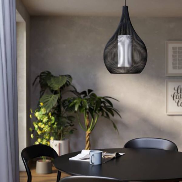 Ambiente Lámpara Colgante Negra RAZONI 1 Ø32,5cm – Diseño Industrial con Casquillo E27