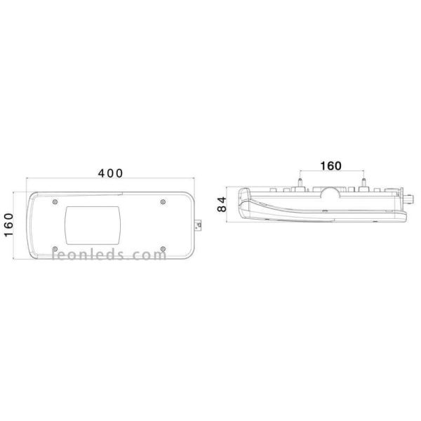 Dimensiones Piloto LED trasero LC11 para Iveco con conector lateral HDSCS | LeonLeds Iluminación