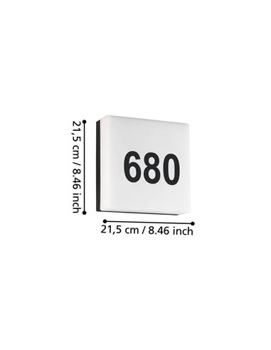 Luminária de parede externa LED quadrada CORNALE, para números e letras com sensor, 8,3W 950Lm3000K