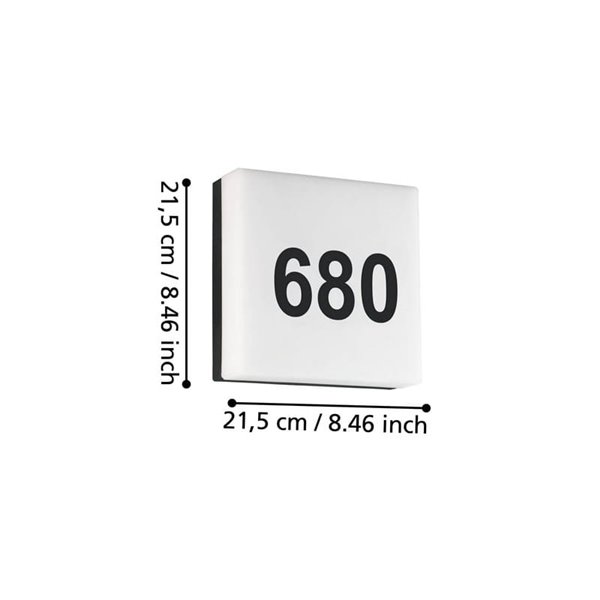 Luminária de parede externa LED quadrada CORNALE, para números e letras com sensor, 8,3W 950Lm3000K