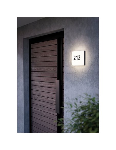 Luminária de parede externa LED quadrada CORNALE, para números e letras com sensor, 8,3W 950Lm3000K