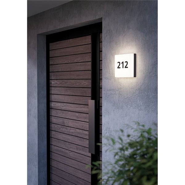Luminária de parede externa LED quadrada CORNALE, para números e letras com sensor, 8,3W 950Lm3000K