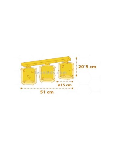 Plafonnier pour enfant 3 abat-jour imitant les ruches d'abeilles en jaune de Dalber | Éclairage LeonLeds