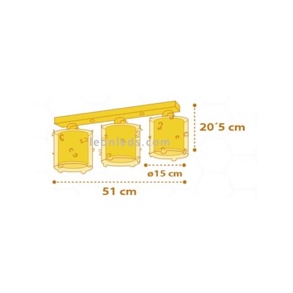 Lámpara infantil de Techo 3 pantallas imitando a colmenas de abeja en amarillo de Dalber | LeonLeds Iluminación