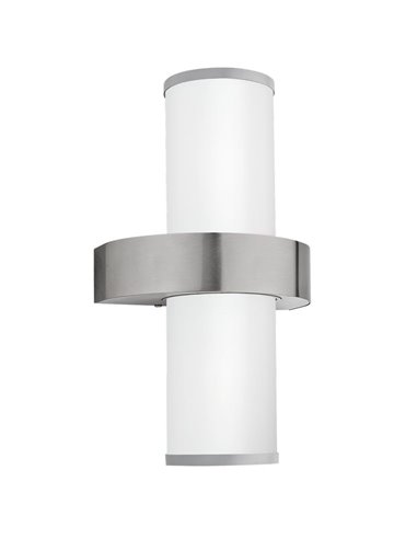 Aplique de pared para exterior BEVERLY de acero inoxidable y cilindro blanco, 2xE27, IP44