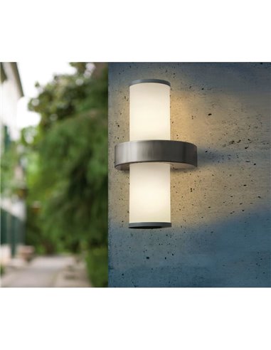 Applique d'extérieur BEVERLY en acier inoxydable et cylindre blanc, 2xE27, IP44