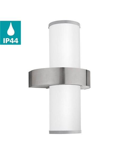 Aplique de pared para exterior BEVERLY de acero inoxidable y cilindro blanco, 2xE27, IP44