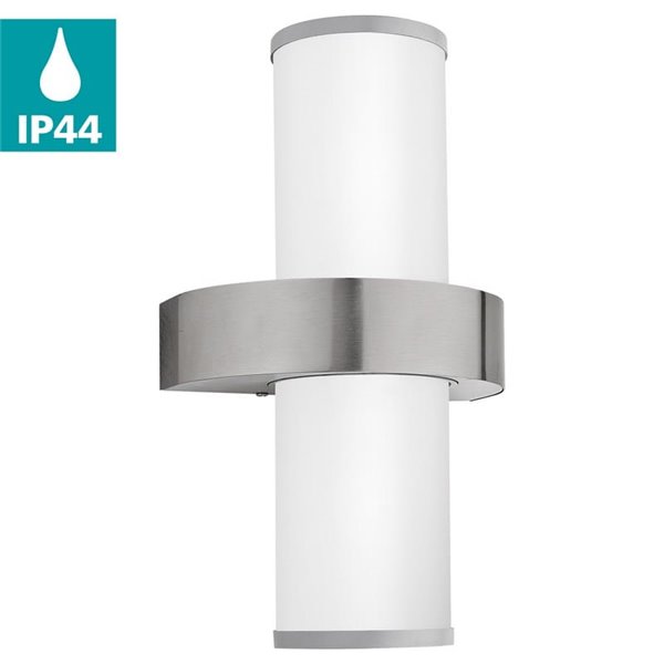 Aplique de pared para exterior BEVERLY de acero inoxidable y cilindro blanco, 2xE27, IP44