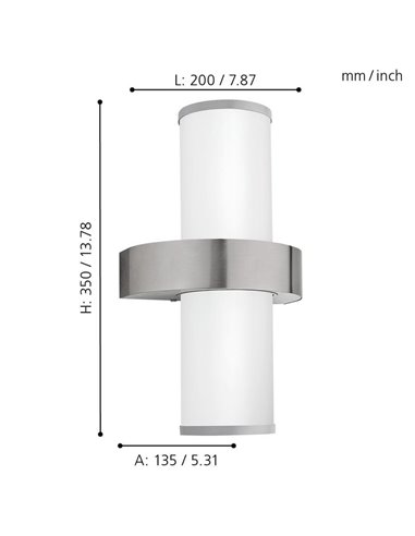 Aplique de pared para exterior BEVERLY de acero inoxidable y cilindro blanco, 2xE27, IP44