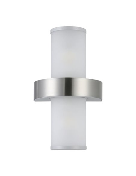 Luminária de parede externa BEVERLY em aço inoxidável e cilindro branco, 2xE27, IP44