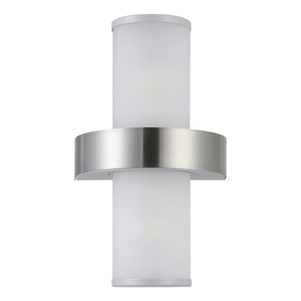 Luminária de parede externa BEVERLY em aço inoxidável e cilindro branco, 2xE27, IP44