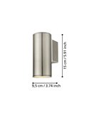 Aplique LED exterior RIGA cilíndrico de acero con cubiertas de cristal, GU10, 2,8W 250Lm 3000K