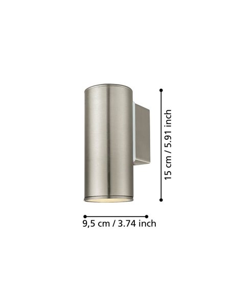 Aplique LED exterior RIGA cilíndrico de acero con cubiertas de cristal, GU10, 2,8W 250Lm 3000K