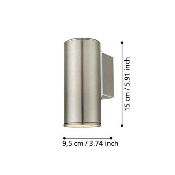 Aplique LED exterior RIGA cilíndrico de acero con cubiertas de cristal, GU10, 2,8W 250Lm 3000K