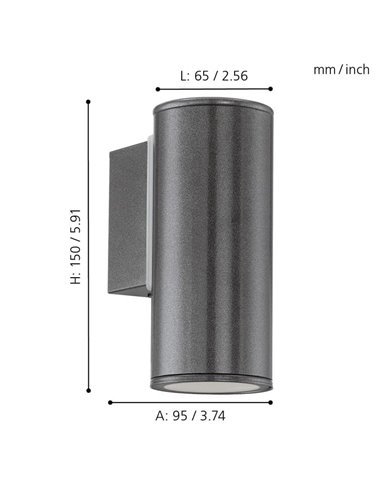 Aplique LED exterior RIGA en antracita cilíndrico con montaje en esquina, 2,8W 250Lm 3000K, IP44