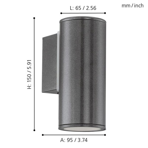 Aplique LED exterior RIGA en antracita cilíndrico con montaje en esquina, 2,8W 250Lm 3000K, IP44