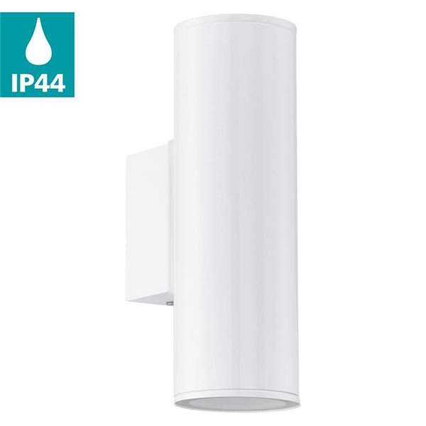 Aplique LED cilíndrico exterior RIGA, blanco con montaje en esquina, 2x2,8W 500Lm 3000K, IP44