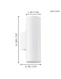 Aplique LED cilíndrico exterior RIGA, blanco con montaje en esquina, 2x2,8W 500Lm 3000K, IP44