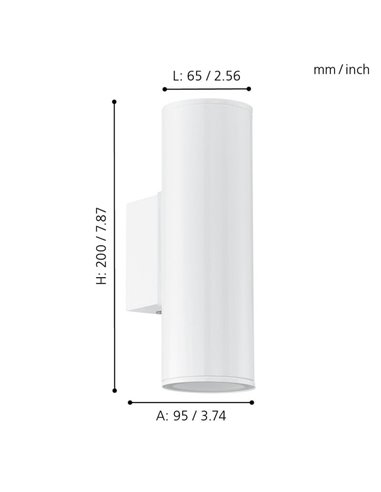 Aplique LED cilíndrico exterior RIGA, blanco con montaje en esquina, 2x2,8W 500Lm 3000K, IP44