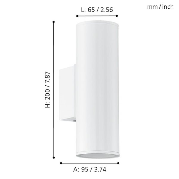 Aplique LED cilíndrico exterior RIGA, blanco con montaje en esquina, 2x2,8W 500Lm 3000K, IP44