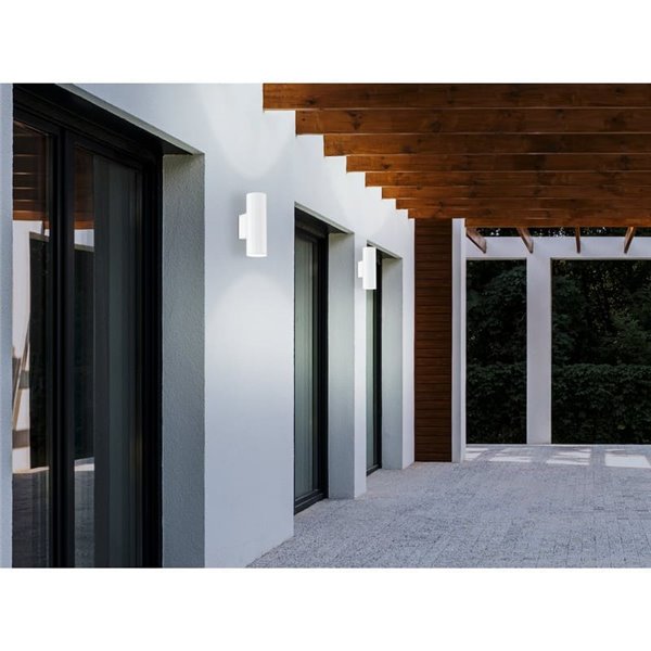 Aplique LED cilíndrico exterior RIGA, blanco con montaje en esquina, 2x2,8W 500Lm 3000K, IP44