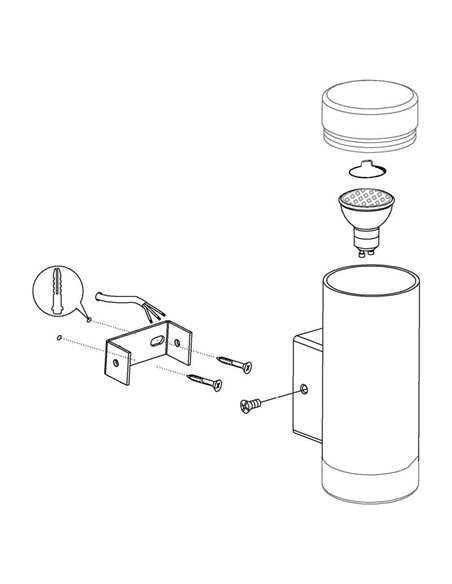 Applique murale cylindrique satinée RIGA-LED avec fixation d'angle, 2x2,8W 500Lm 4000K, IP54
