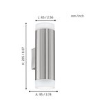 Aplique de pared RIGA-LED satinado cilíndrico con montaje en esquina, 2x2,8W 500Lm 4000K, IP54