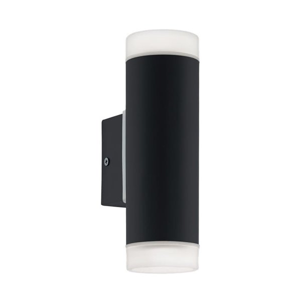 Aplique de pared RIGA-LED negro cilíndrico con montaje en esquina, 2x4,6W 800Lm 4000K, IP54