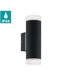 Aplique de pared RIGA-LED negro cilíndrico con montaje en esquina, 2x4,6W 800Lm 4000K, IP54