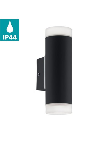 Aplique de pared RIGA-LED negro cilíndrico con montaje en esquina, 2x4,6W 800Lm 4000K, IP54